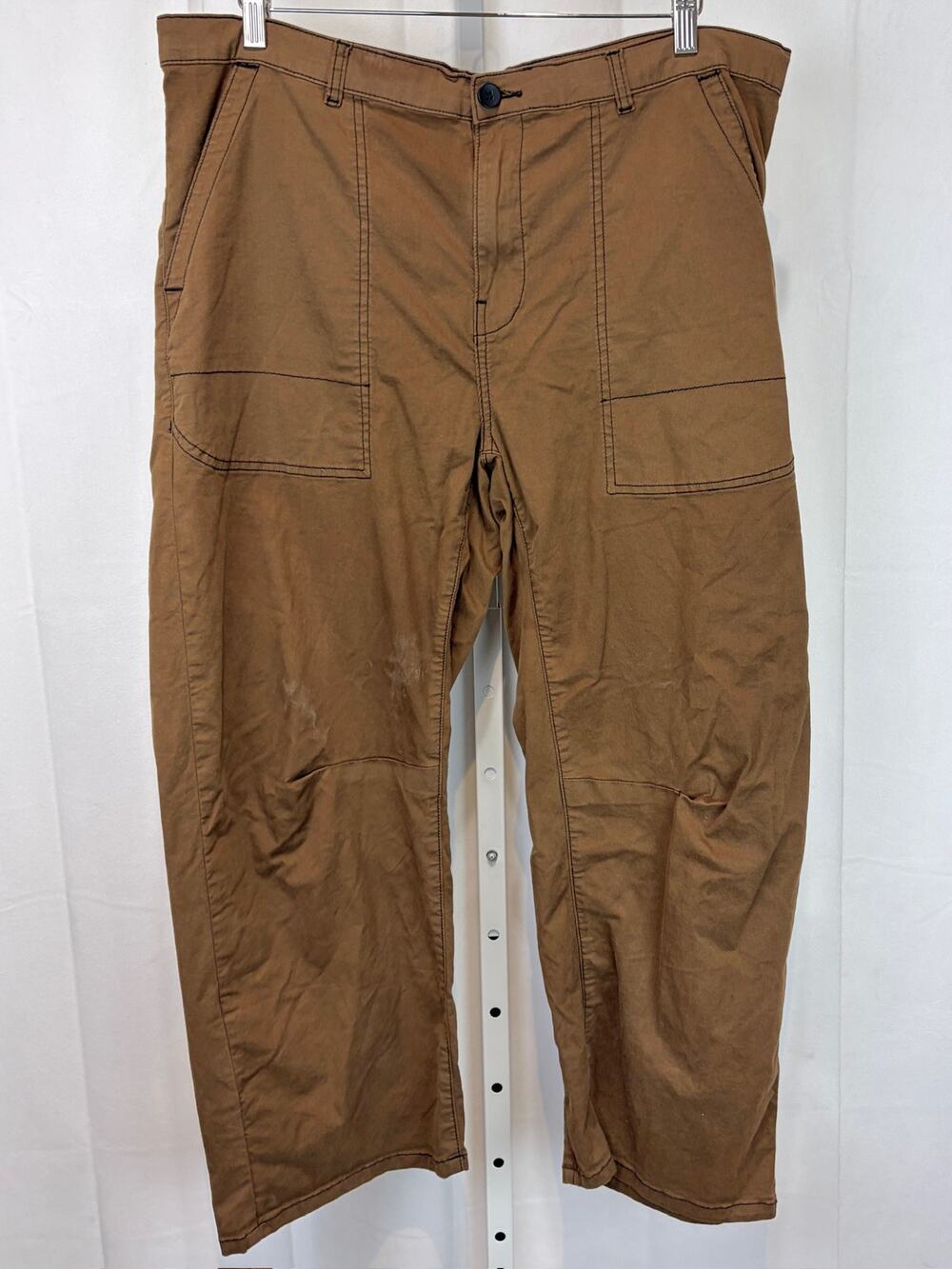 ROUCHA Pousette Pants Zip Fly High Rise Barrel Crop Cotton Twill Bark Brown D XL